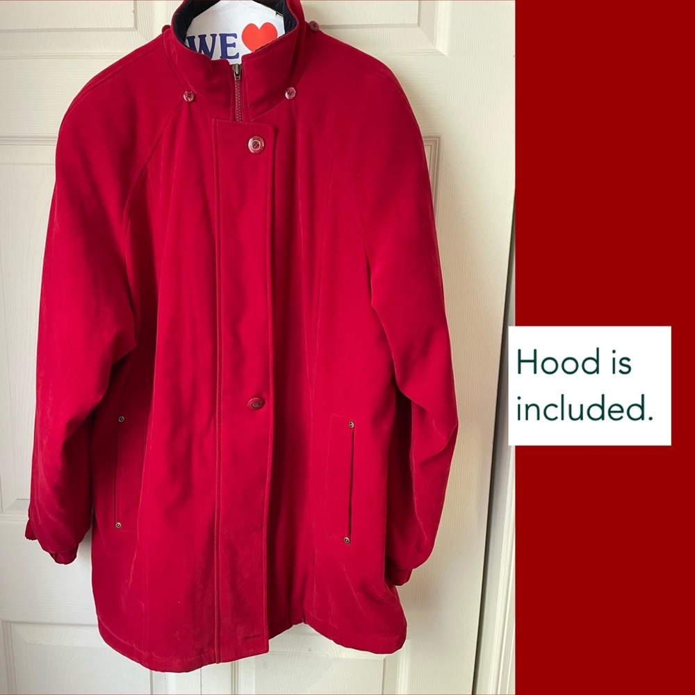 Fleet Street winter coat, red, with removable hood